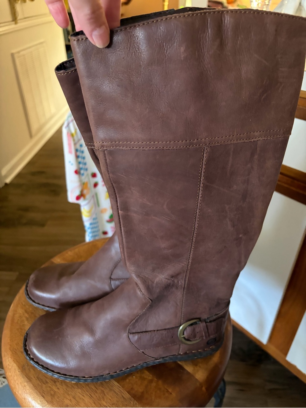 Born Brown Leather Ankle Booties with Brass Buckle